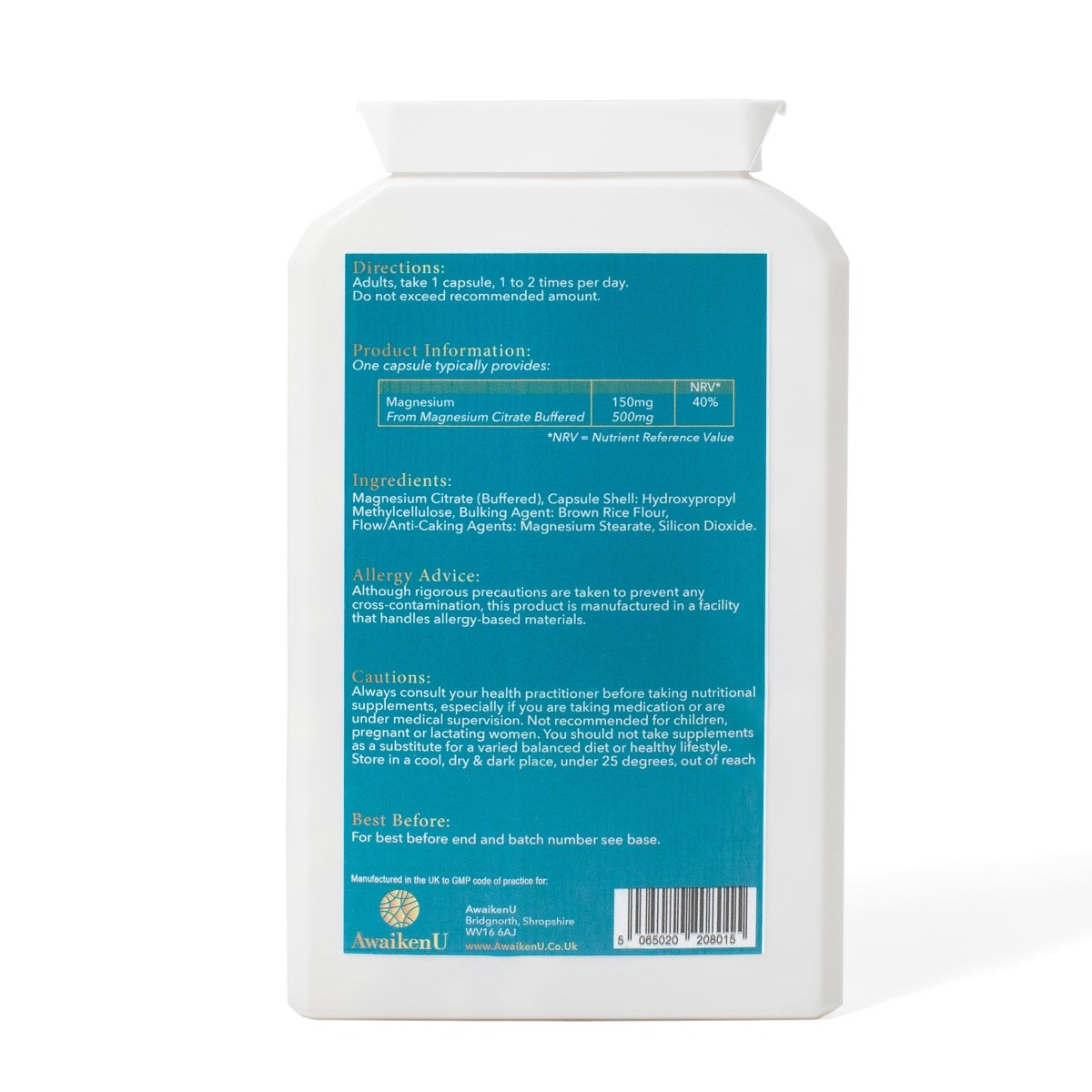 Magnesium Citrate 500mg 120 capsules - 2 - AwaikenU